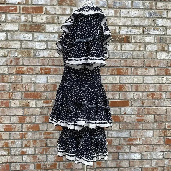 Love Sam Floral One Shoulder Ruffle Tiered Mini Dress Medium Fairygoth Gypsy - Picture 4 of 16